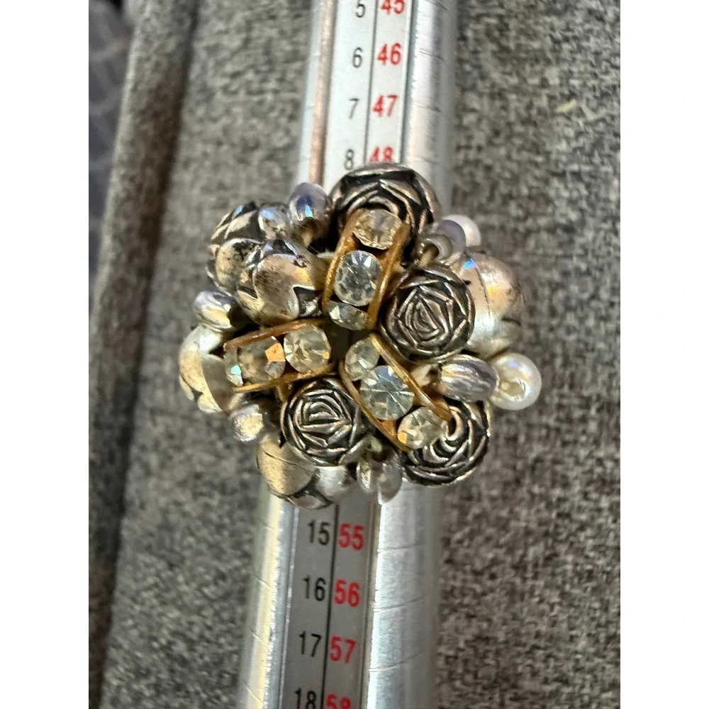 Boho Floral‎ Cluster Ring size 6 Rose Beads Rhinestone Statement Cottagecore